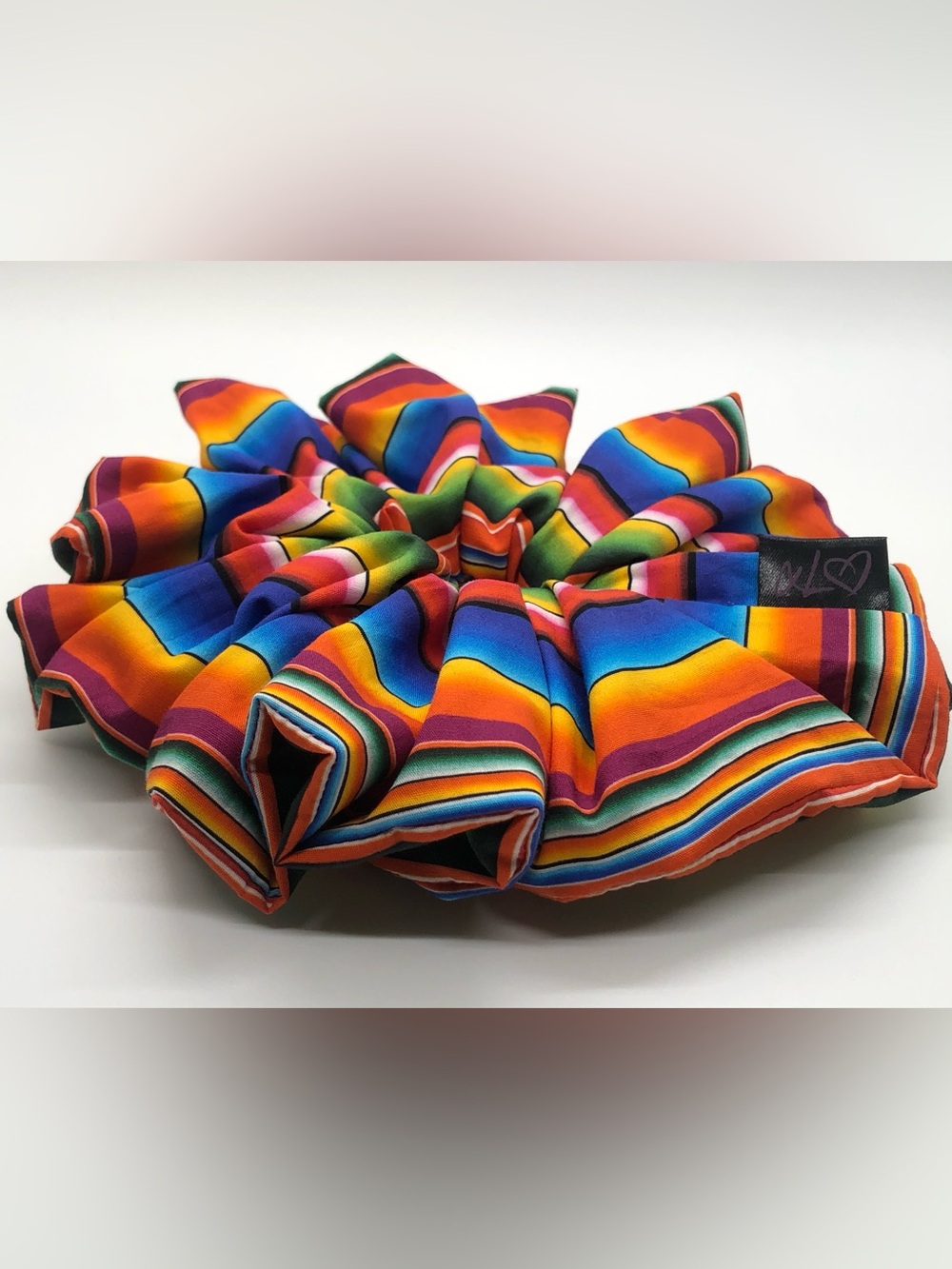 XL Mexican Sarape Colorful Rainbow Striped Hair Scrunchie